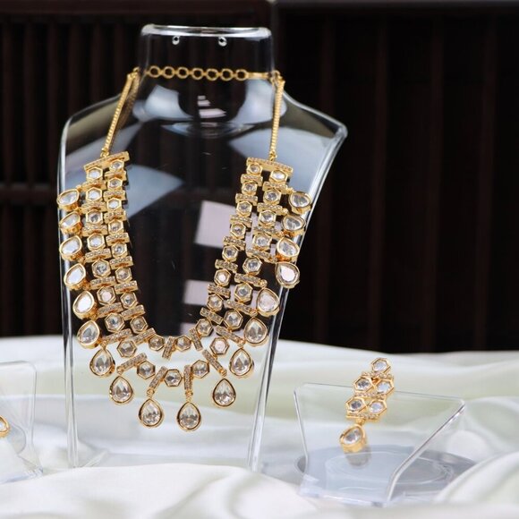 Grand Layered Kundan Necklace & Earrings Set, JP35 - Picture 3 of 10